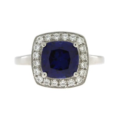 Created Sapphire Moissanite Ring in Sterling Silver