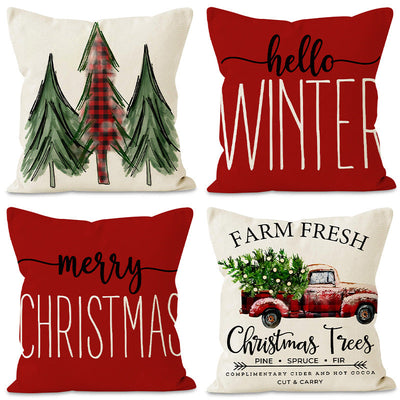 Christmas Tree Print Linen Pillow Cover for Holiday Decor