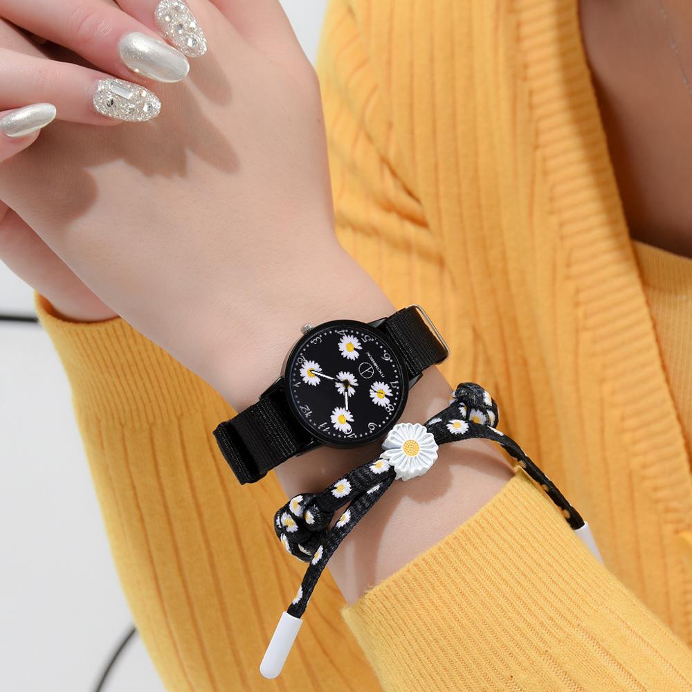 Reloj de Pulsera de Nylon Floral Daisy para Mujeres - Reloj de Cuarzo Casual