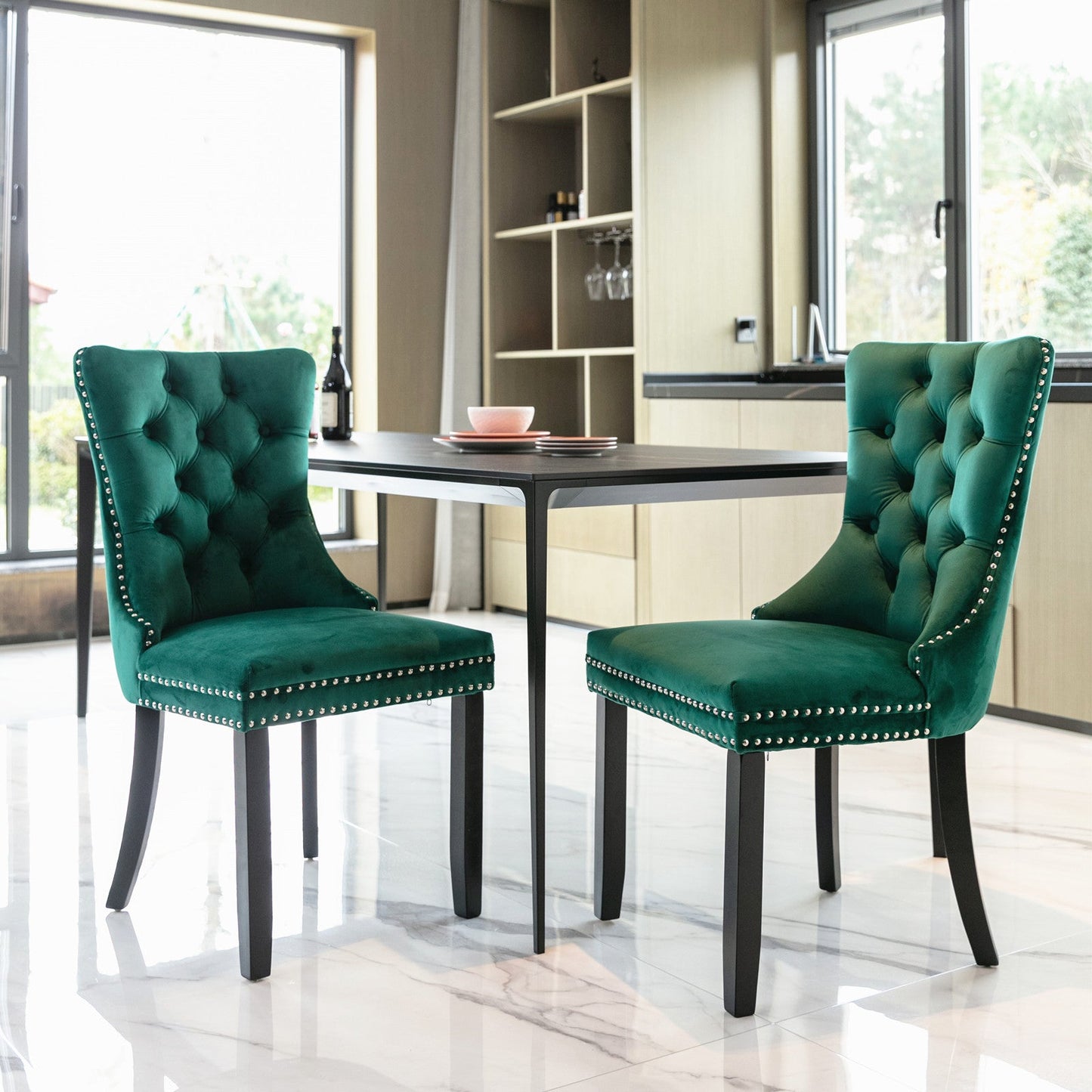 Ensemble de chaises de salle à manger en velours tufté premium - Vert