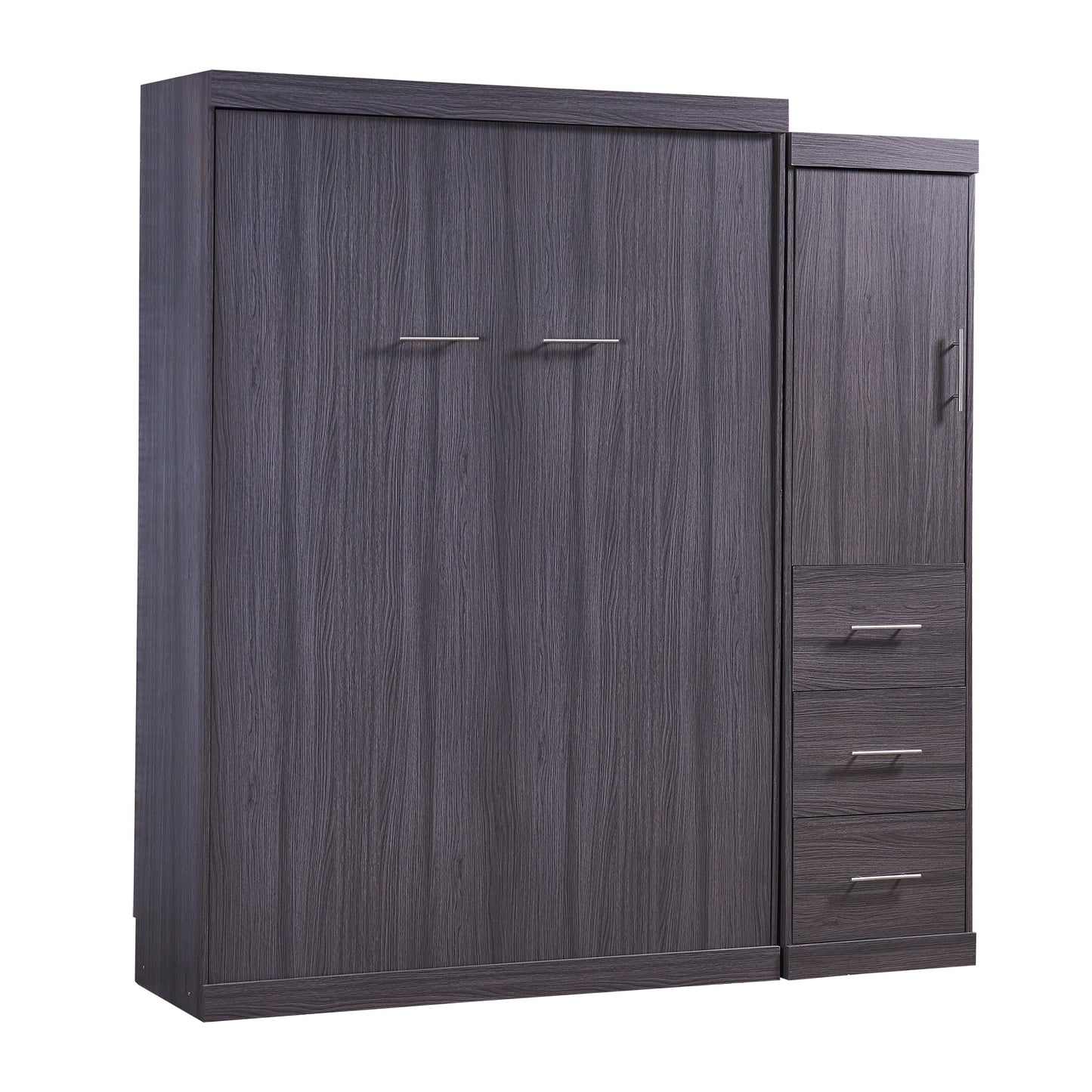 Full Size Gray Murphy Bed with Wardrobe and Drawers