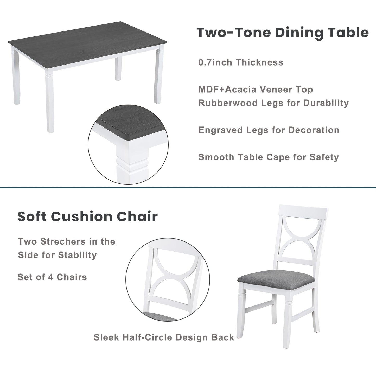 TOPMAX 6-Piece Wood Dining Table Set - Farmhouse Style