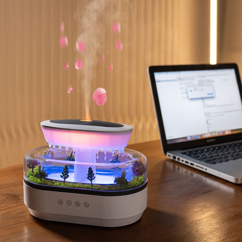 Raindrop - style aroma humidifier with lights, white noise, and essential oil diffusion for home. - Korvel