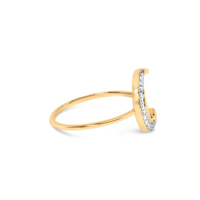 Bague en or jaune 10K en forme de croissant de lune avec diamants - Taille 6