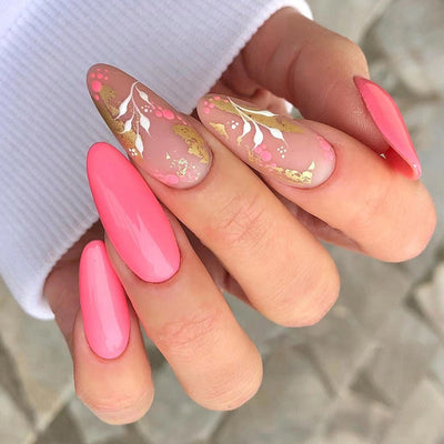 Manicure Wearable Nails Pink Nails Dot Ink Gold Foil Nail Art Stickers White Flower Nail Stickers Removable Nail - Korvel