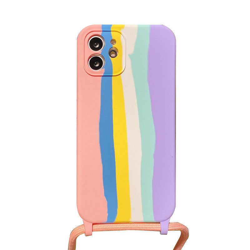 Premium Silicone Mobile Phone Cover with Rainbow Lanyard for Apple 13 Pro