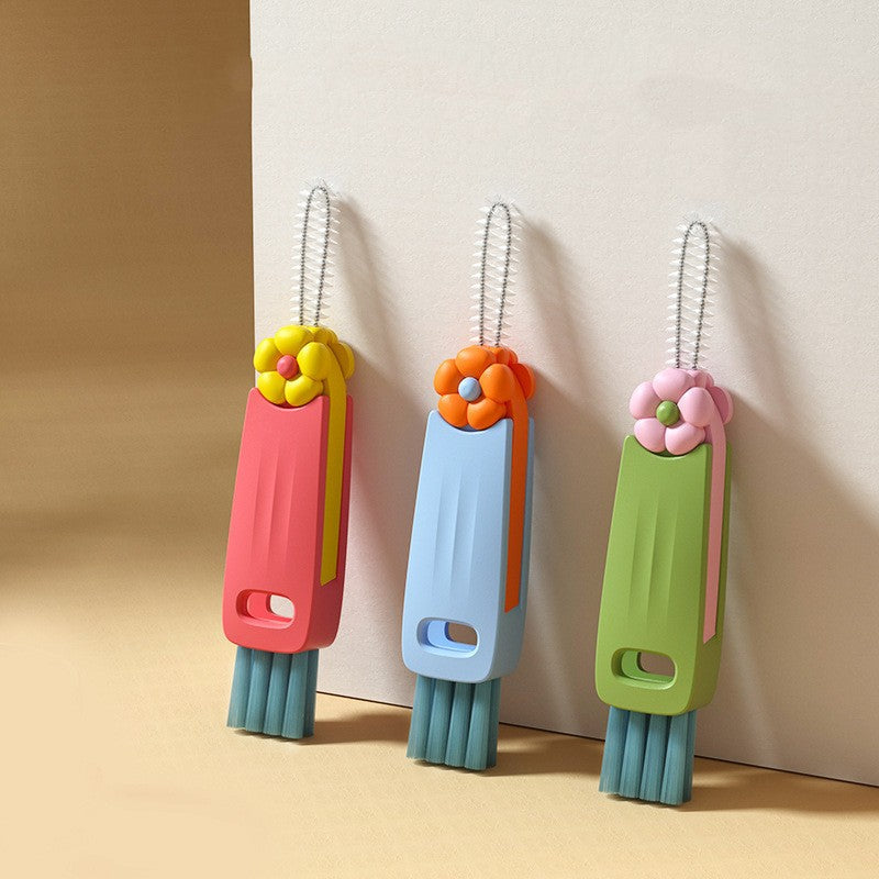 Petal three in one cup lid brush multifunctional gap cleaning brush milk bottle mouth groove cup brush - Korvel