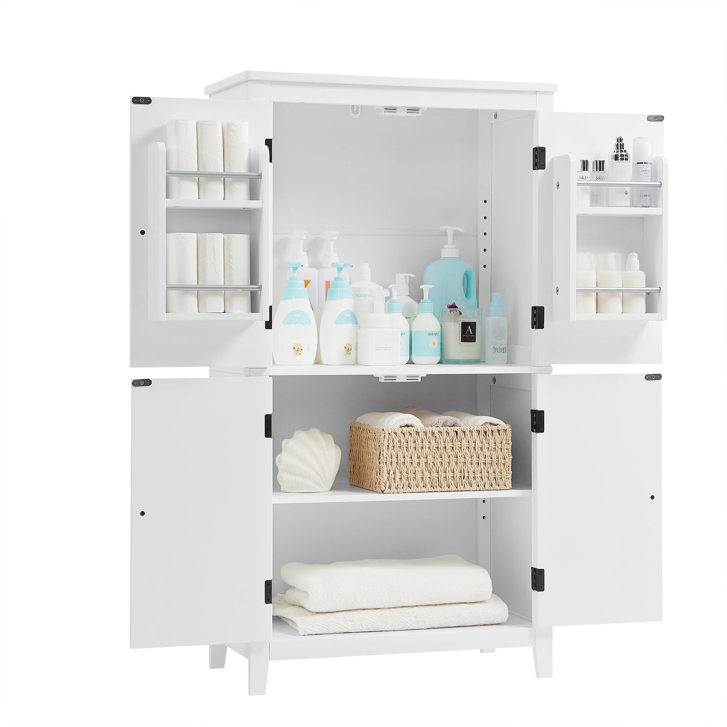 Bathroom floor storage cabinet, bathroom storage unit, 4-door independent cabinet, adjustable shelf, adaptive shelf, white - Korvel