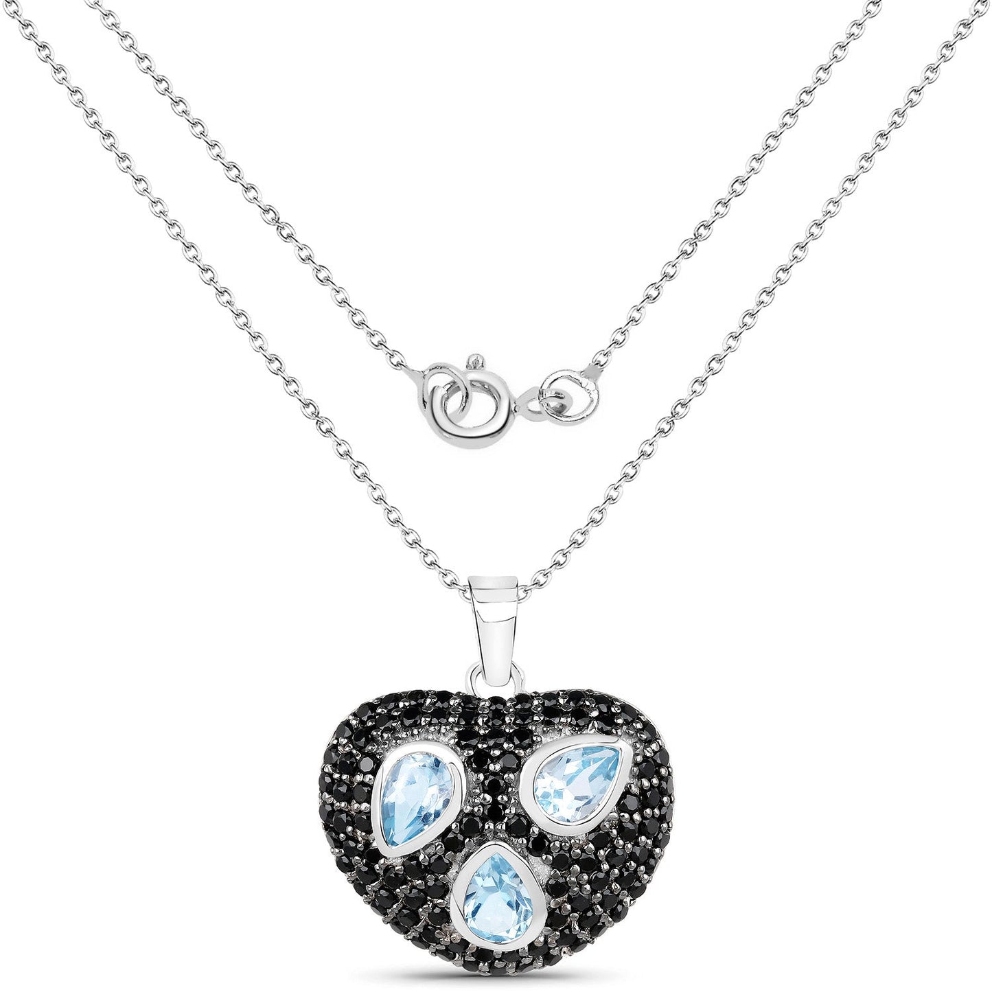 3.52 Carat Blue Topaz & Black Spinel Sterling Silver Pendant