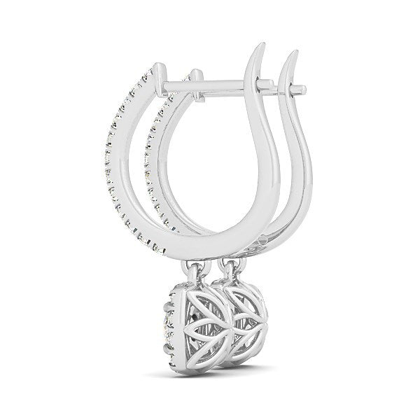 Cushion Shape Halo Style Diamond Drop Earrings in 14k White Gold