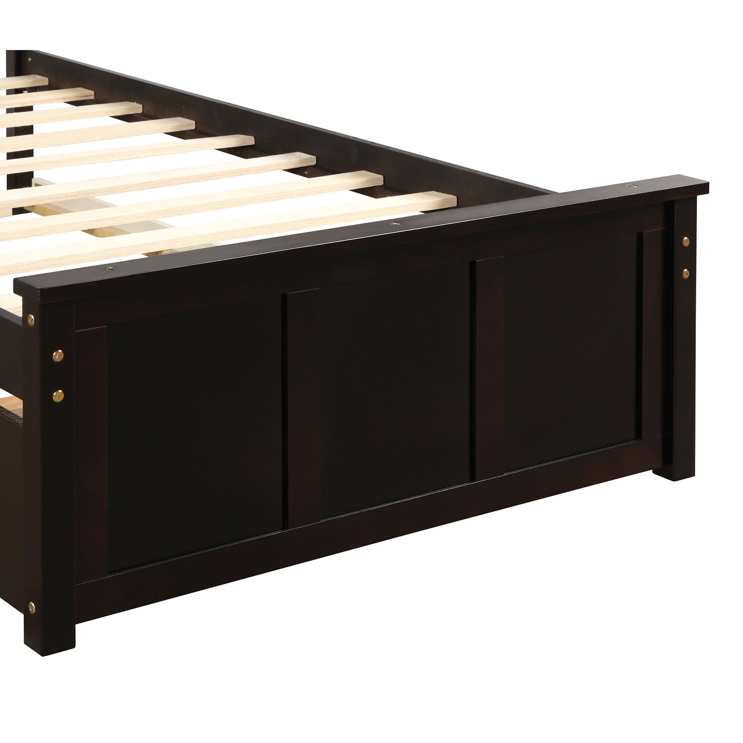 Platform Bed with Twin Size Trundle, Twin Size Frame, Espresso - Korvel