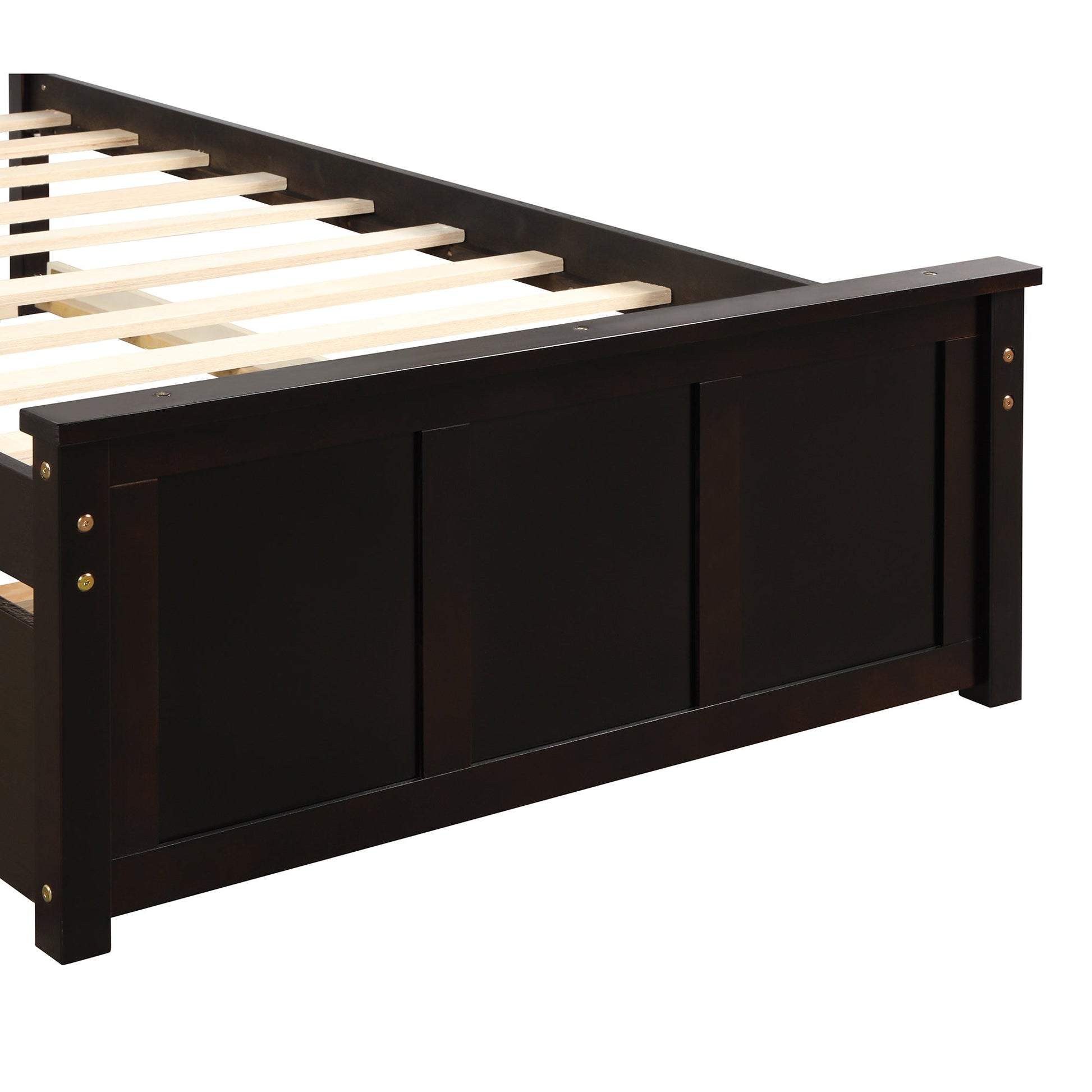 Platform Bed with Twin Size Trundle, Twin Size Frame, Espresso - Korvel