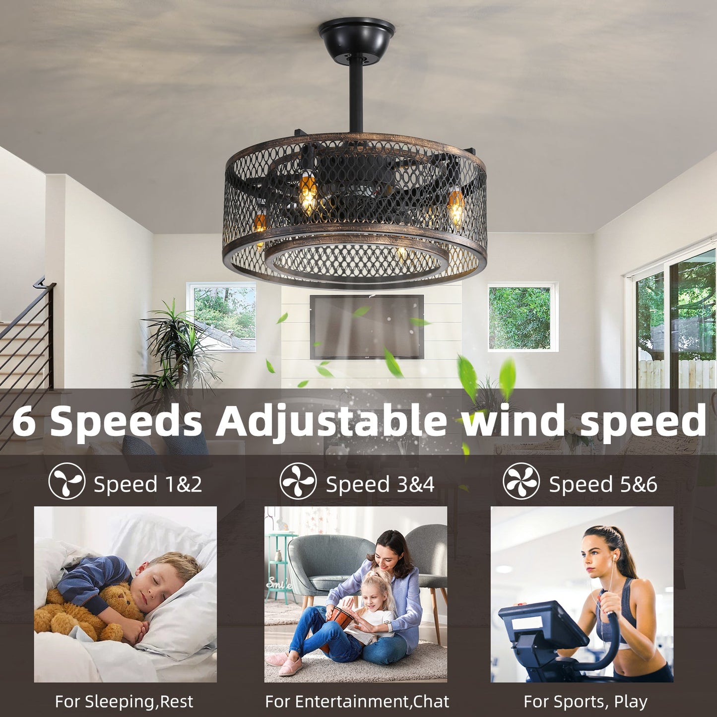 20 inch Caged Ceiling Fan with Lights - Korvel