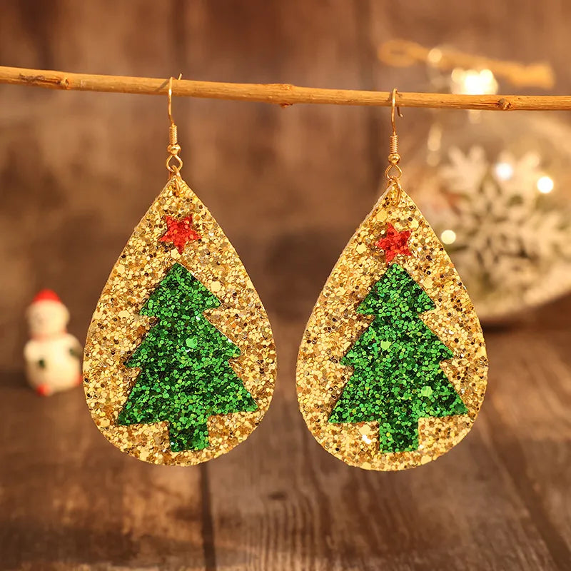 PU Leather Christmas Tree Earrings - Korvel