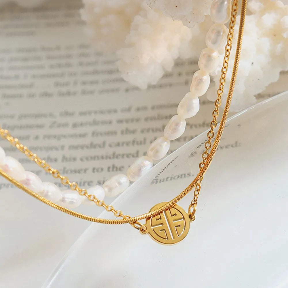Titanium Steel Three-Layered Pearl Bracelet - Korvel