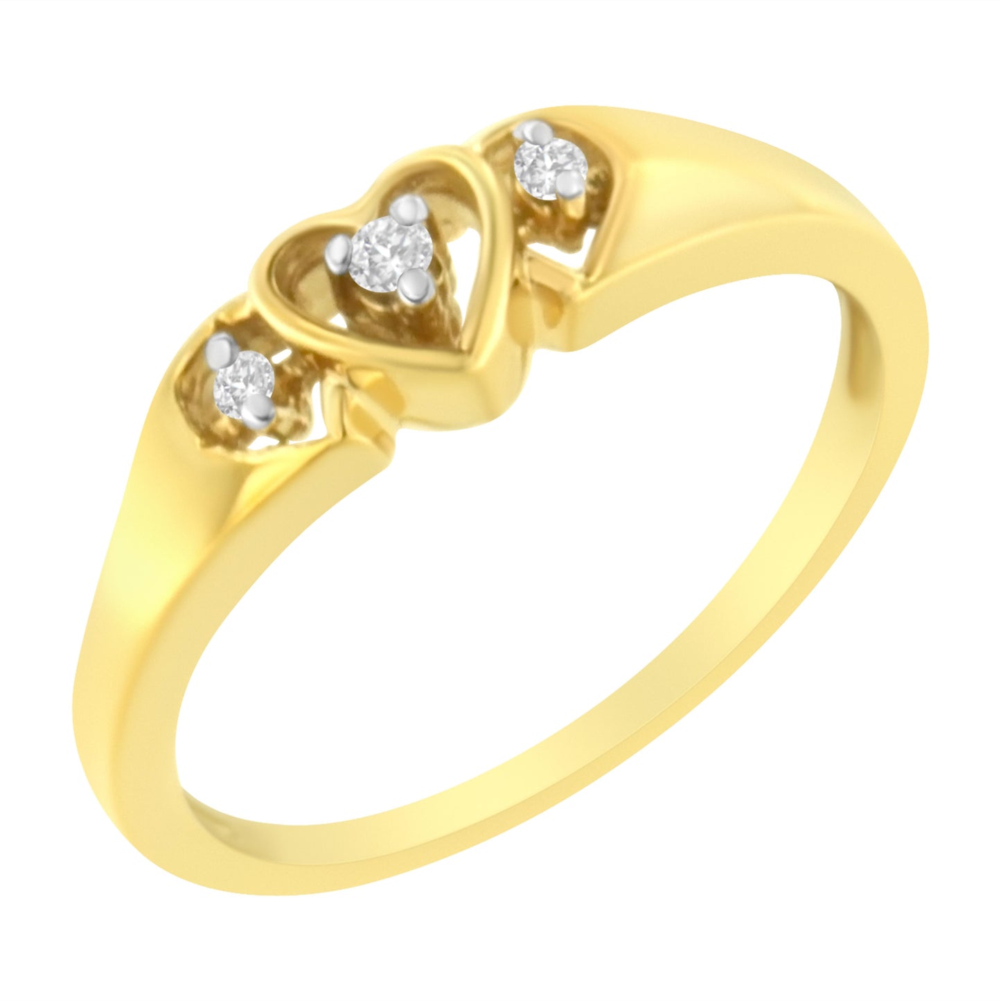 Bague en diamant triple cœur en or jaune 10KT - Taille 7