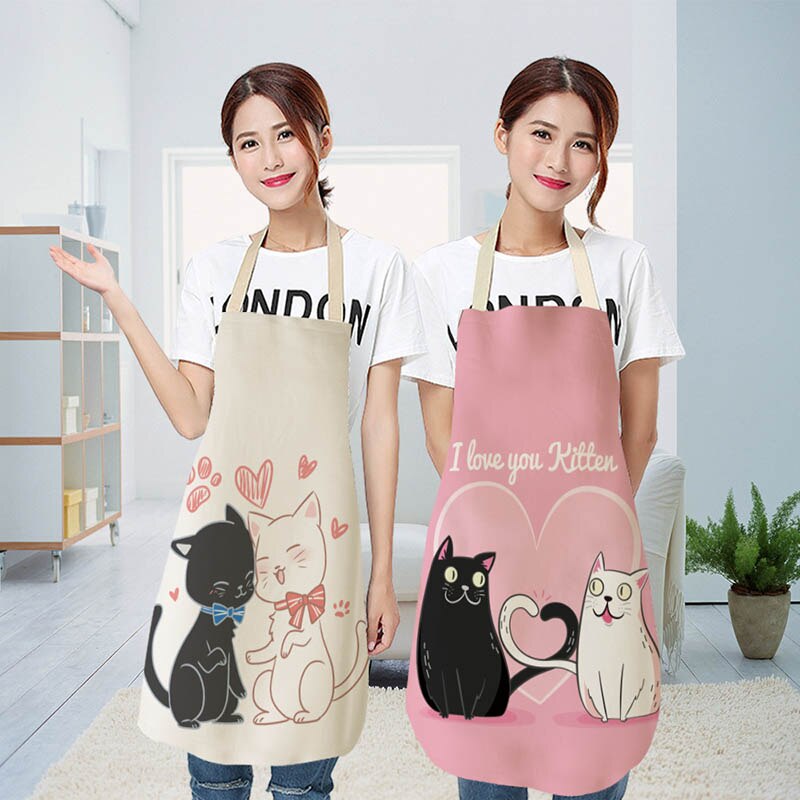 1Pcs Cotton and linen creative European and American cartoon cute cat apron - Korvel
