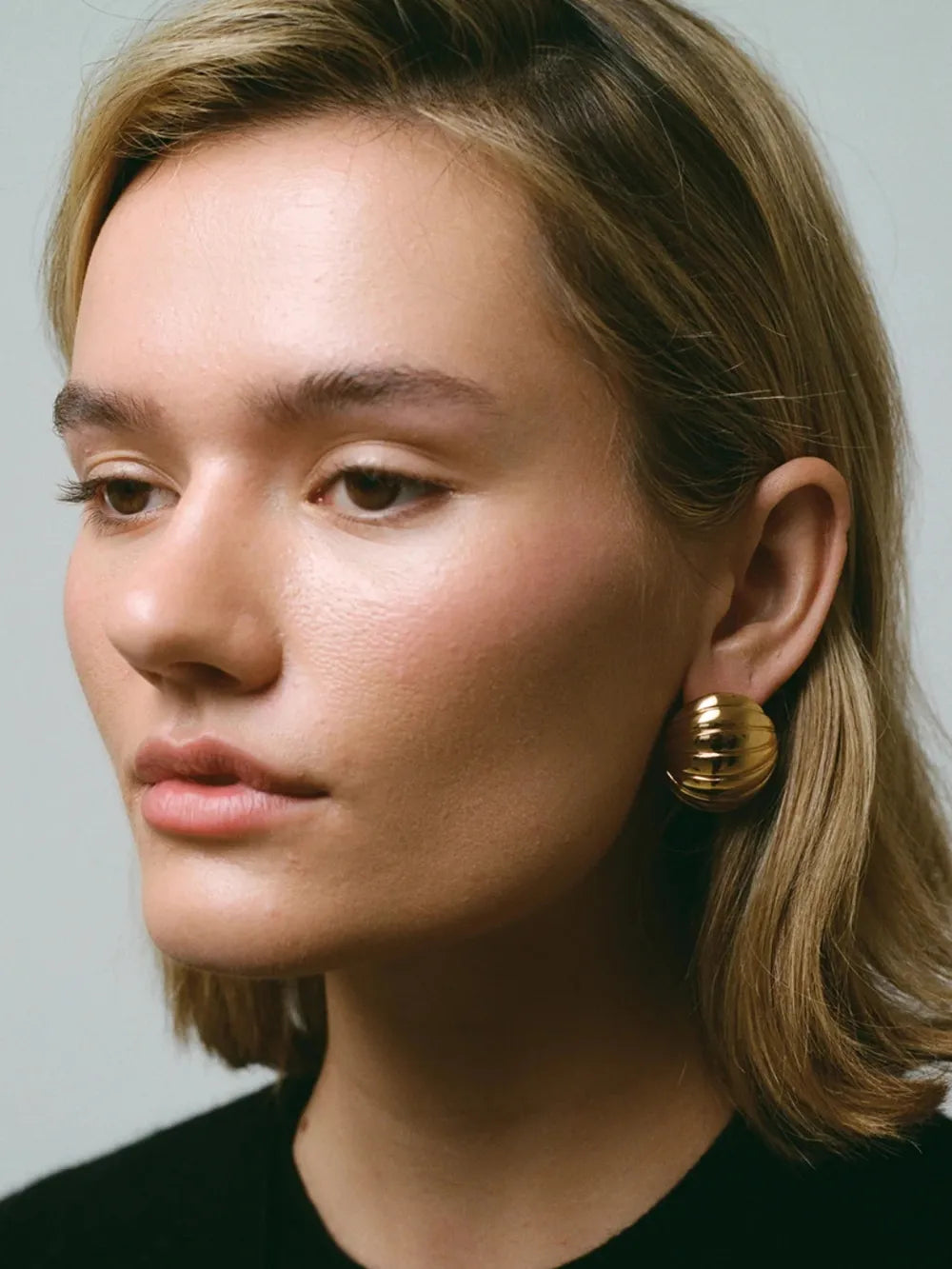 18K Gold-Plated Stainless Steel Ribbed Earrings - Korvel