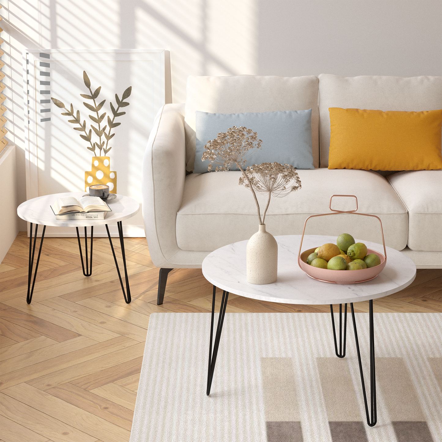 Ensemble de 2 tables basses rondes empilables de 27,56'' - Blanc