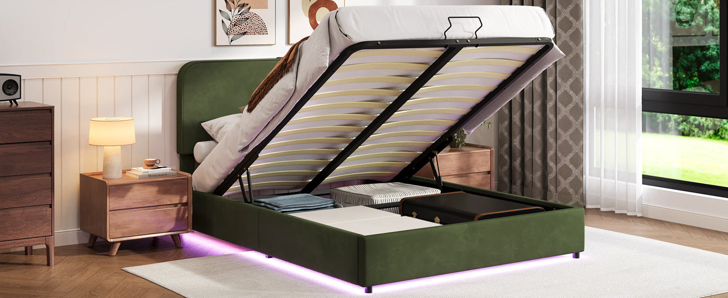 Hydraulic Storage Bed with RGB LED Lights and Bluetooth Speaker
