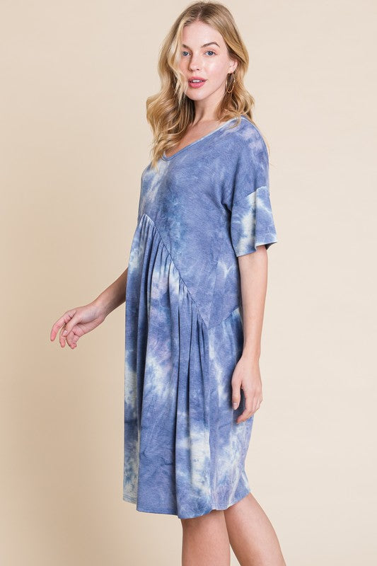 Stylish Tie-Dye V-Neck Half Sleeve Dress