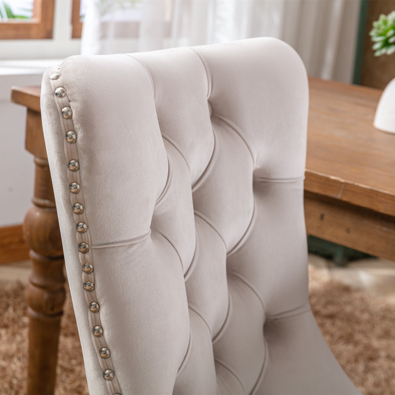Nikki Collection Modern High-end Tufted Solid Wood Contemporary Velvet Upholstered Dining Chair 2-Pcs SetBeige - Korvel