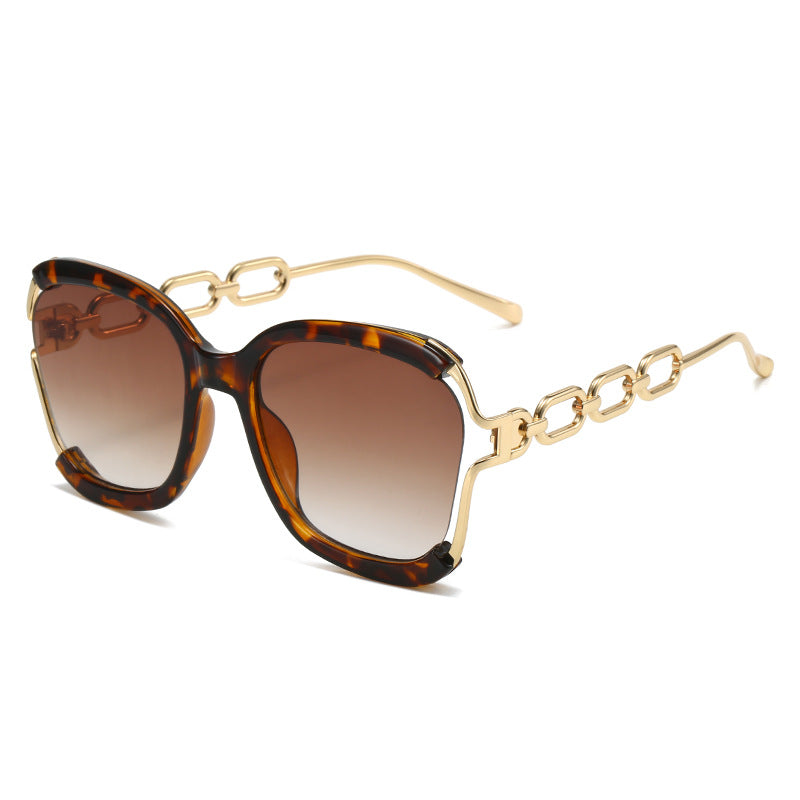 Chains Sunglasses European and American Street Photography Fashion Trend Metal Hollow Brushed Glasses UV400 - Korvel