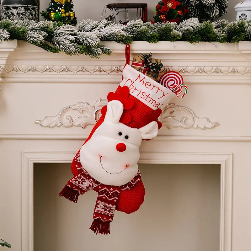 Chaussettes de Noël décoratives en tricot 3D avec élan
