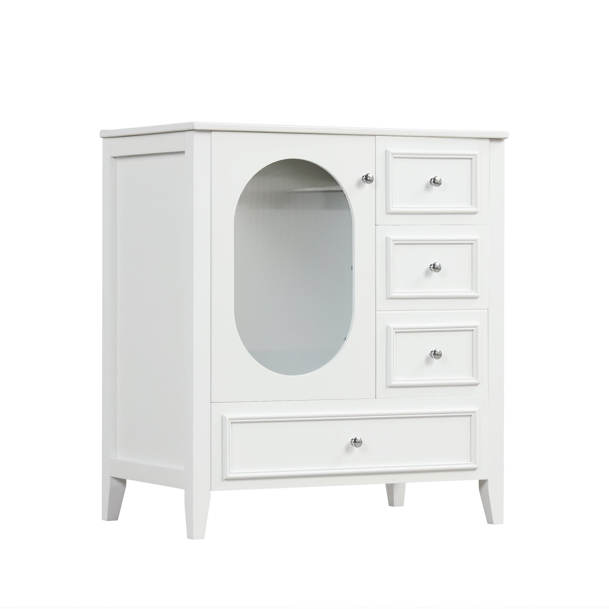 30" Bathroom Vanity with Sink, Bathroom Vanity Cabinet with Three Drawers and Door, Solid Wood and MDF, White - Korvel