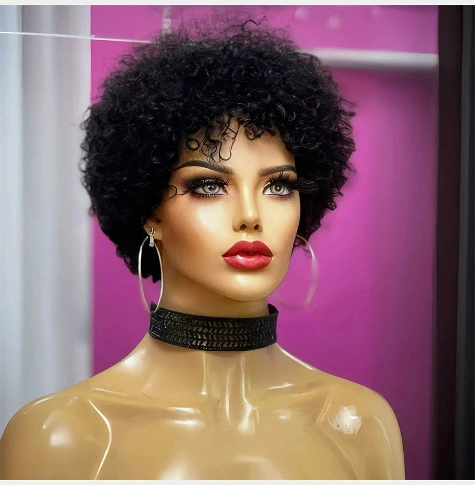 Large Bouncy Afro Kinky Curly Wigs For Black Women Glueless Pre Plucked Machine Made Wig Brazilian Virgin Remy Human Hair Wigs - Korvel