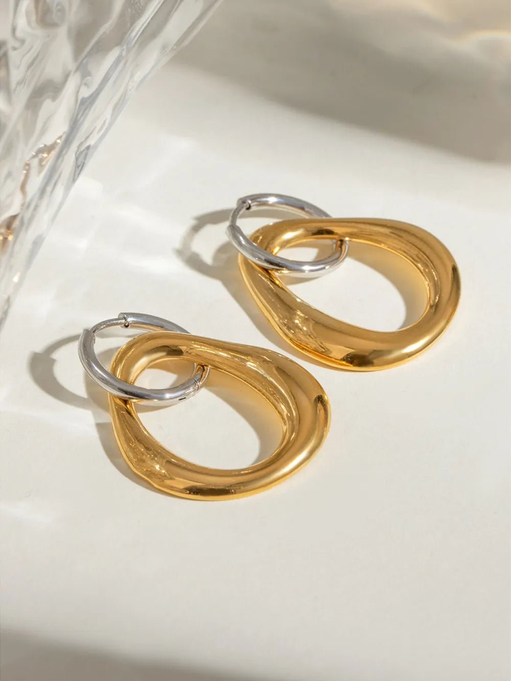 18K Gold-Plated Stainless Steel Contrast Asymmetrical  Earrings - Korvel