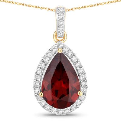 3.29 Carat Genuine Rhodolite and White Diamond Pendant in 14K Yellow Gold