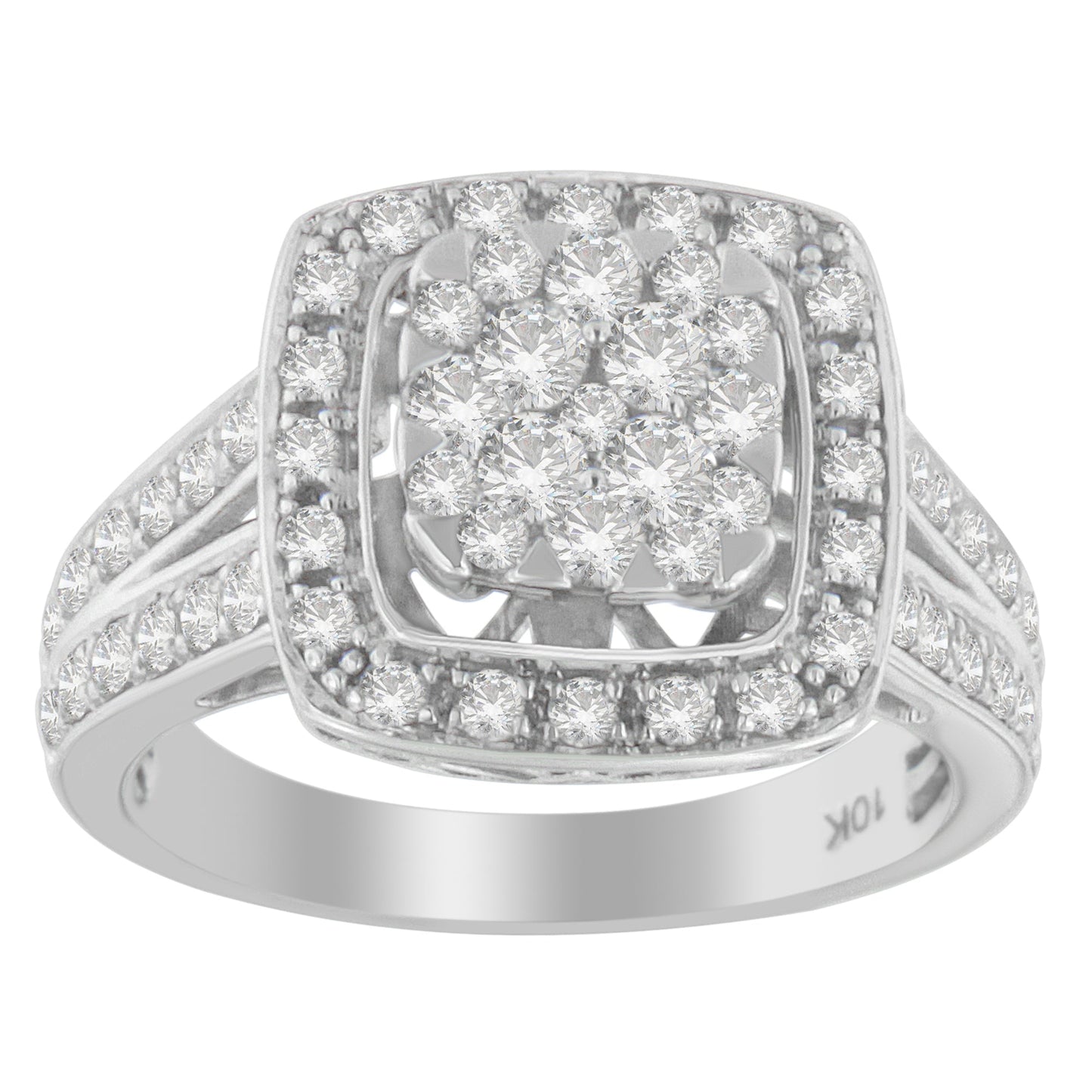 Bague de fiançailles en diamant en cluster en or blanc 10K - Taille 6-1/2