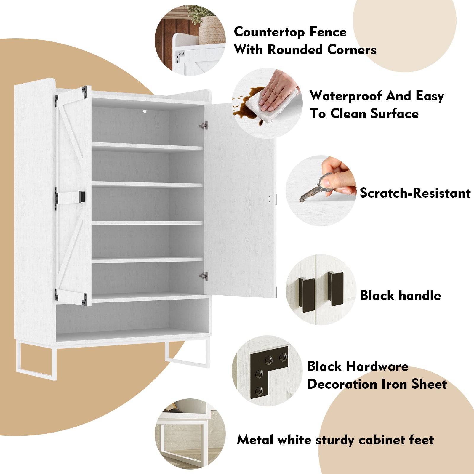 Shoe Cabinet with Doors, 6-Tier Shoe Storage Cabinet with Adjustable Shelves, Wooden Shoes Rack Shoe Storage Organizer - Korvel