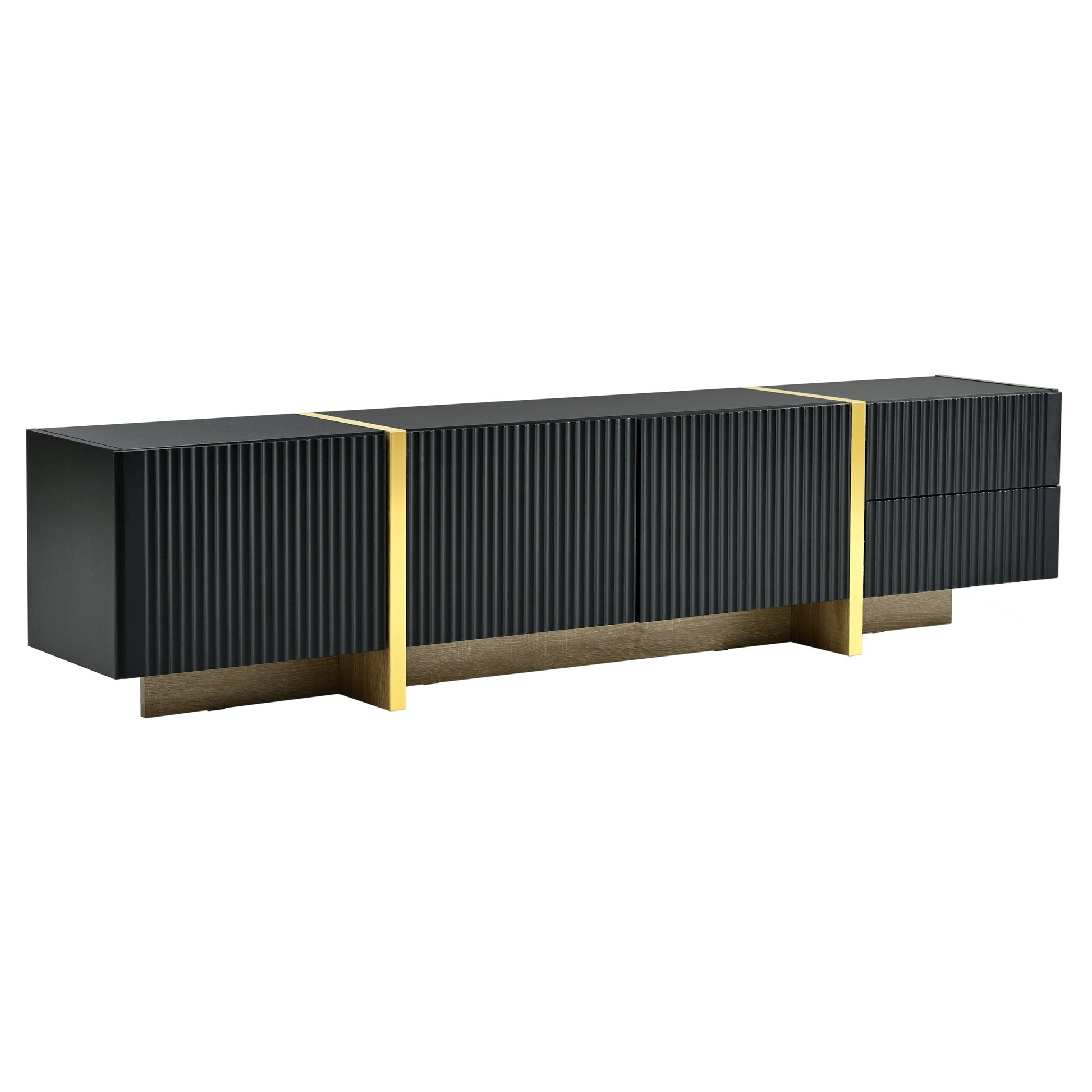 Luxury Fluted TV Stand for TVs Up to 80'', Modern Entertainment Center with Storage Cabinets & Drawers Black - Korvel