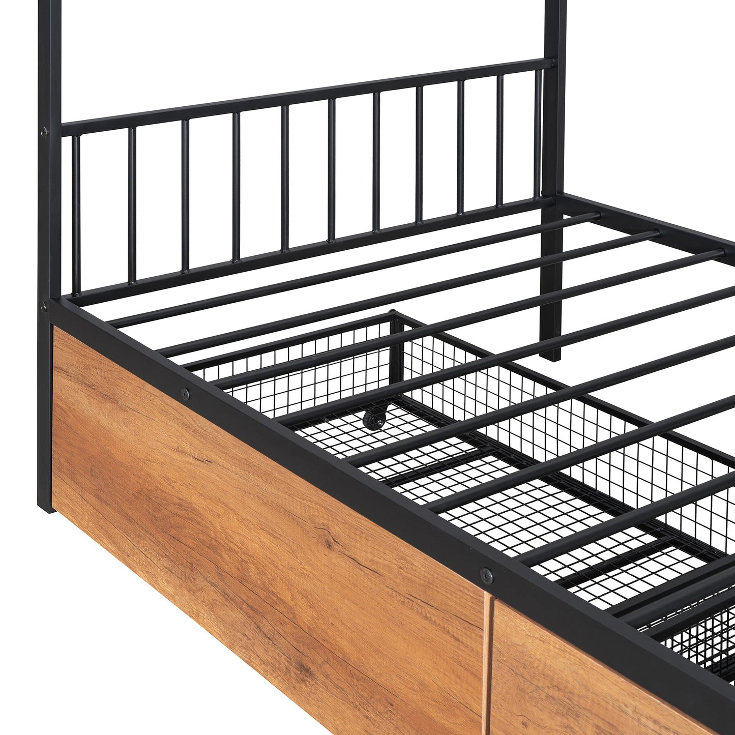Twin Size Metal House Bed with Two Drawers - Black