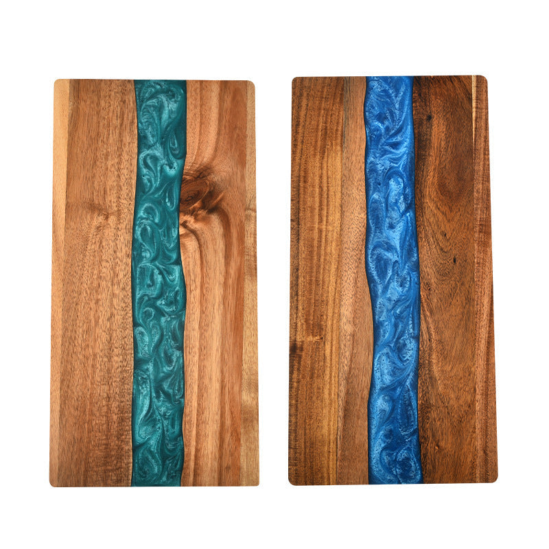 Acacia Wood Resin Splicing Large Charcuterie Board Epoxy Resin Ocean Wave Pattern Cutting Board for Kitchen - Korvel
