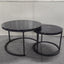 A set of nested coffee tables, 27.6-inch round coffee table, wooden marble patterned tabletop, sturdy metal frame (black) - Korvel