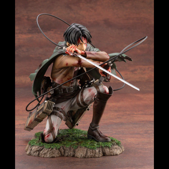 Attack on the giant army commander Liweier's figurine battle damage kneeling posture blood battle figurine anime model - Korvel