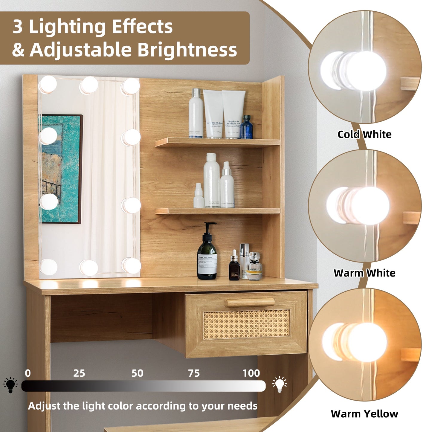 Elegant Bedroom Vanity Set with LED Mirror and Storage