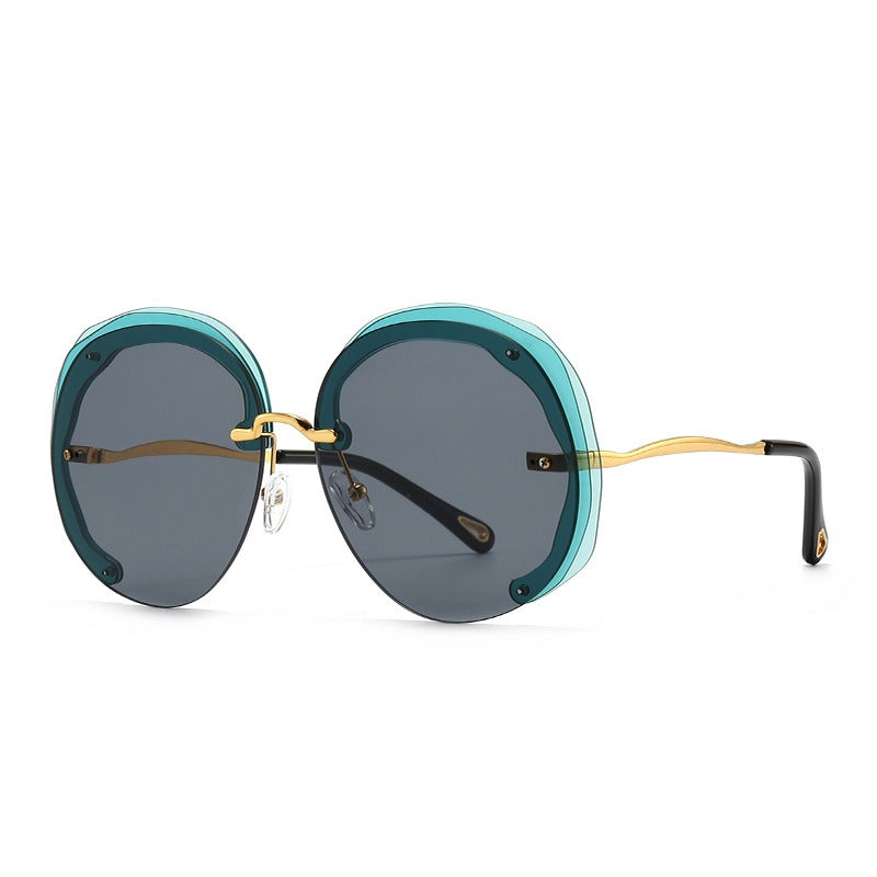 Fashion Oversized Rimless Round Sunglasses Women Clear Ocean Gradient Lens Shades - Korvel