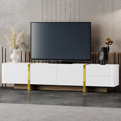 Luxury Fluted TV Stand for TVs Up to 80'', Modern Entertainment Center with Storage Cabinets & Drawer White - Korvel