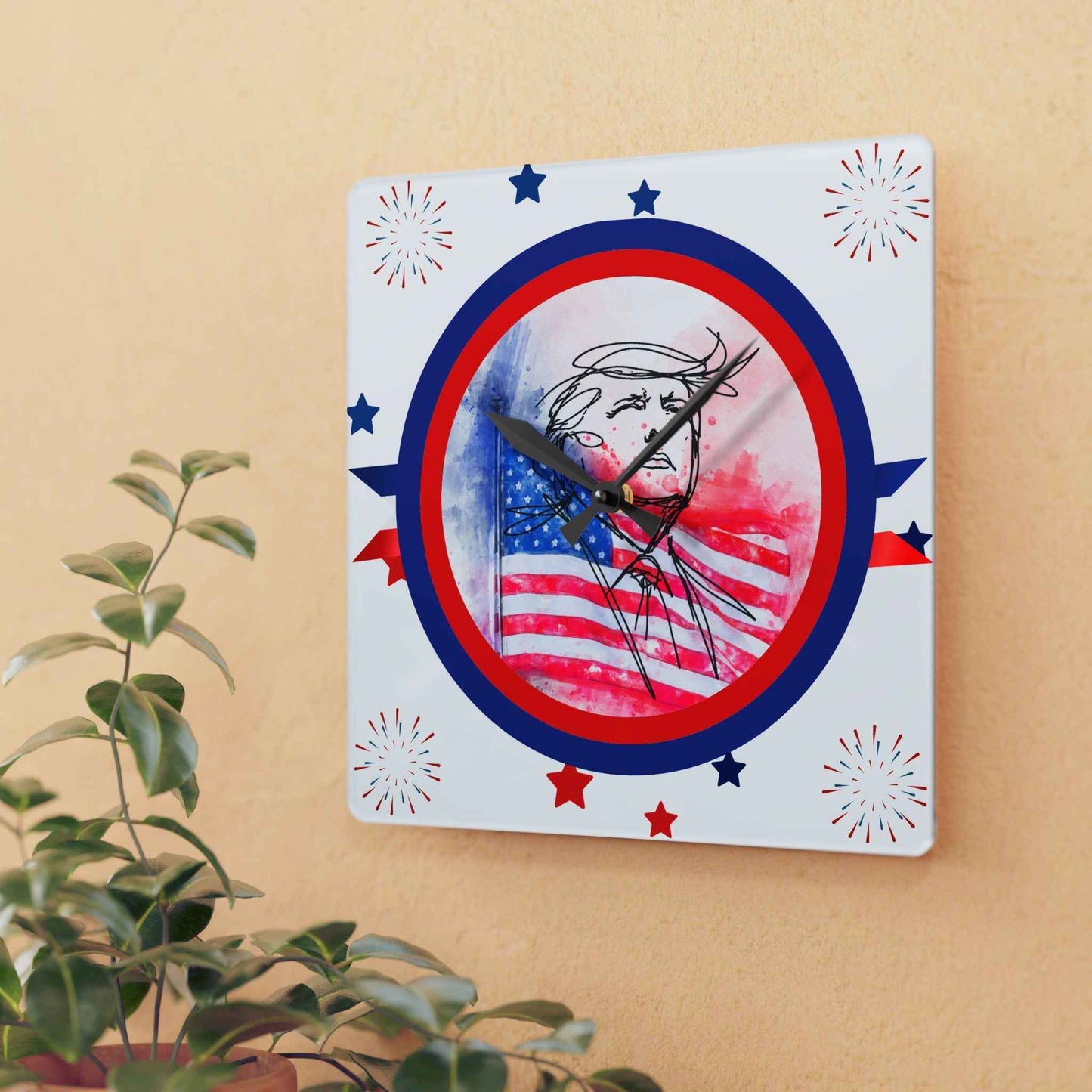 Patriotic Sketch Portrait Acrylic Wall Clock