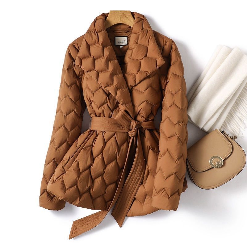 Chaqueta Puffer de Punto Ripple para Invierno con Cinturón
