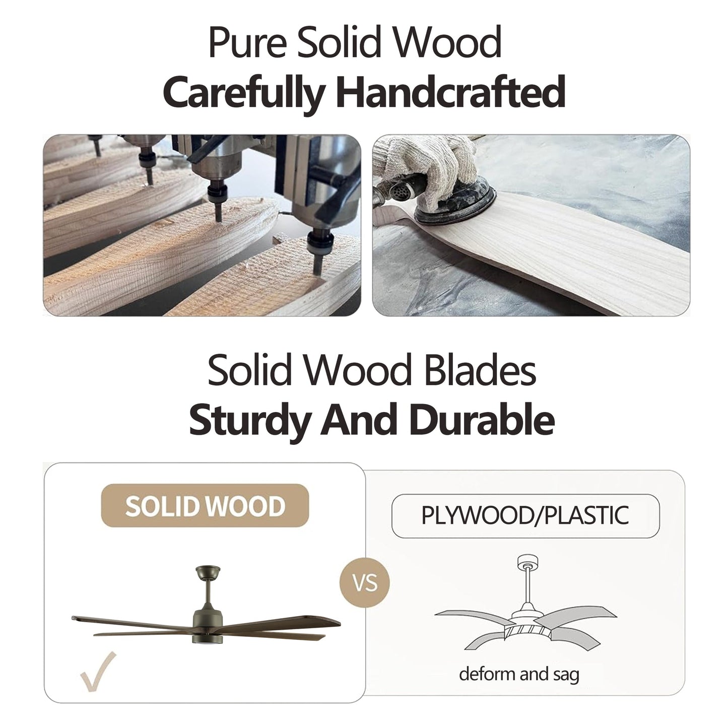 60 "modern wooden ceiling fan with lighting and remote control, 6-speed noiseless reversible DC motor ceiling fan - Korvel