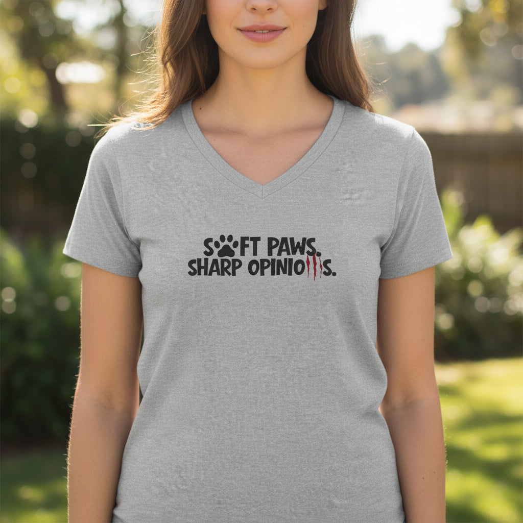 Soft Paws, Sharp Opinions T-shirt V-Neck Femme
