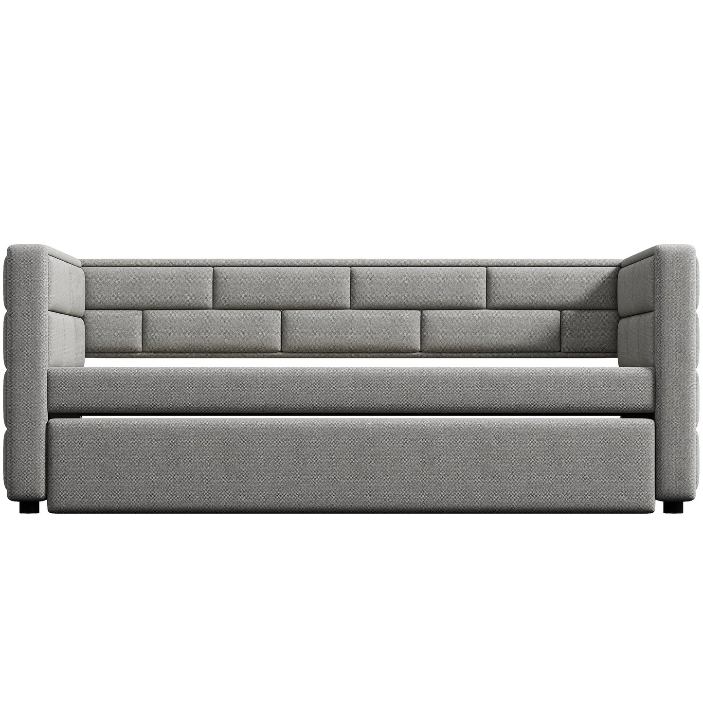 Twin Size Daybed with Trundle  Upholstered Daybed with Padded Back  Gray - Korvel
