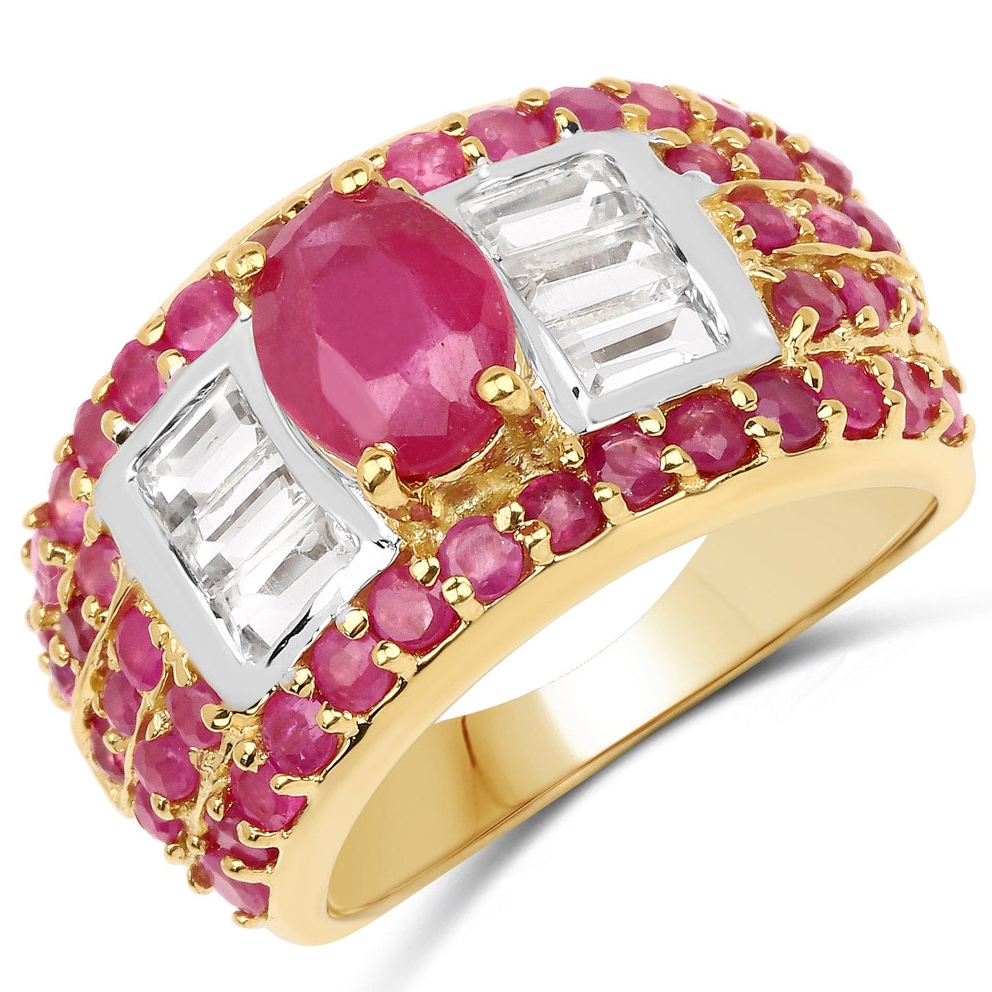 4.23 Carat Ruby and White Topaz Sterling Silver Ring