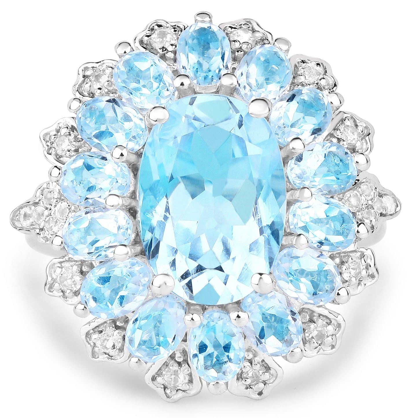 Bague en argent sterling avec topaze bleue et topaze blanche de 7,57 carats