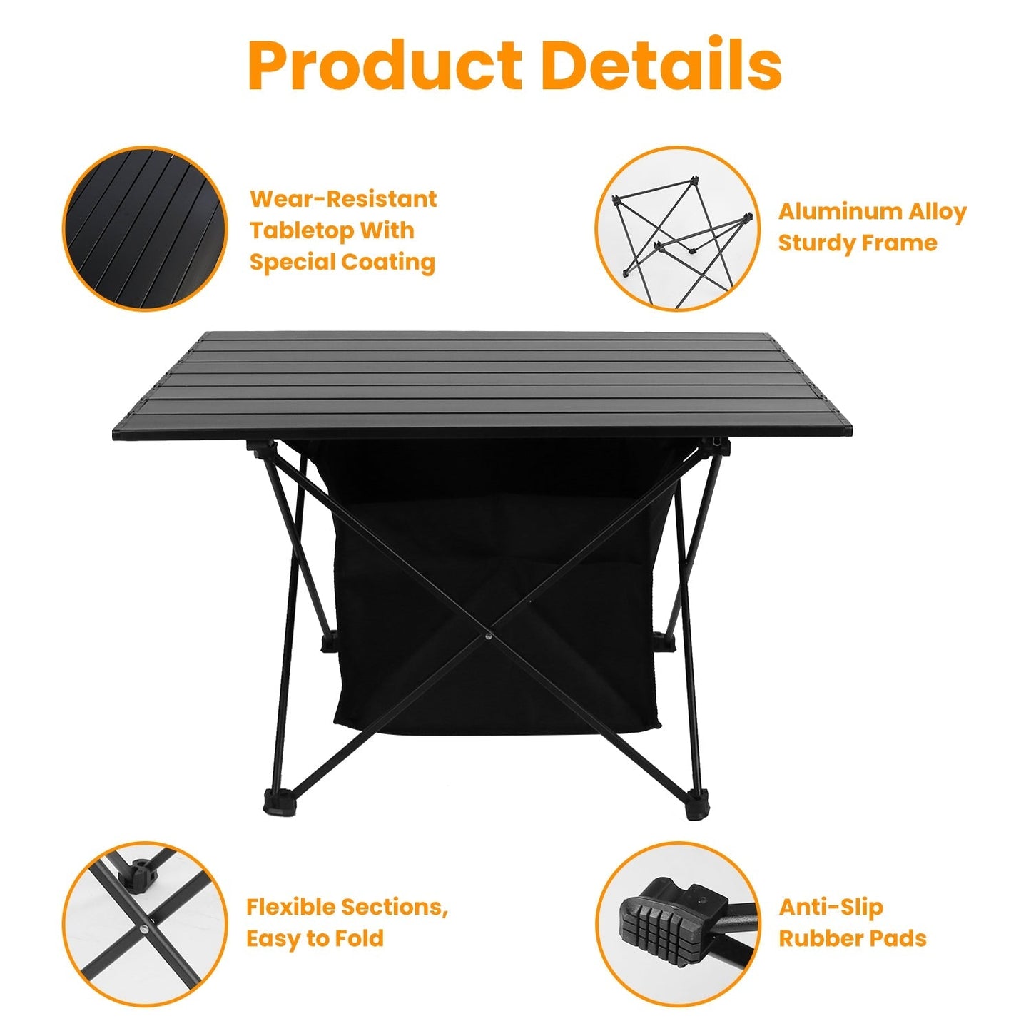 Foldable Camping Table with Storage Basket - Portable Aluminum Alloy